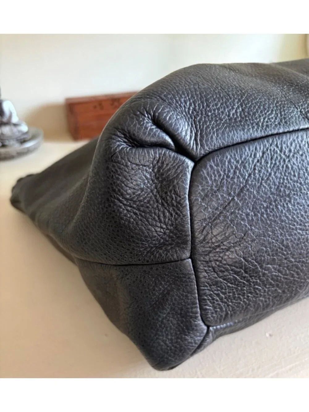 Tory Burch Marion Bag Whipstitch Trim Gold Chain Pebbled Black Shoulder Leather - Picture 11 of 13